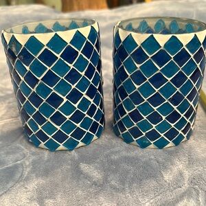 Blue Mosaic Candle Holders
